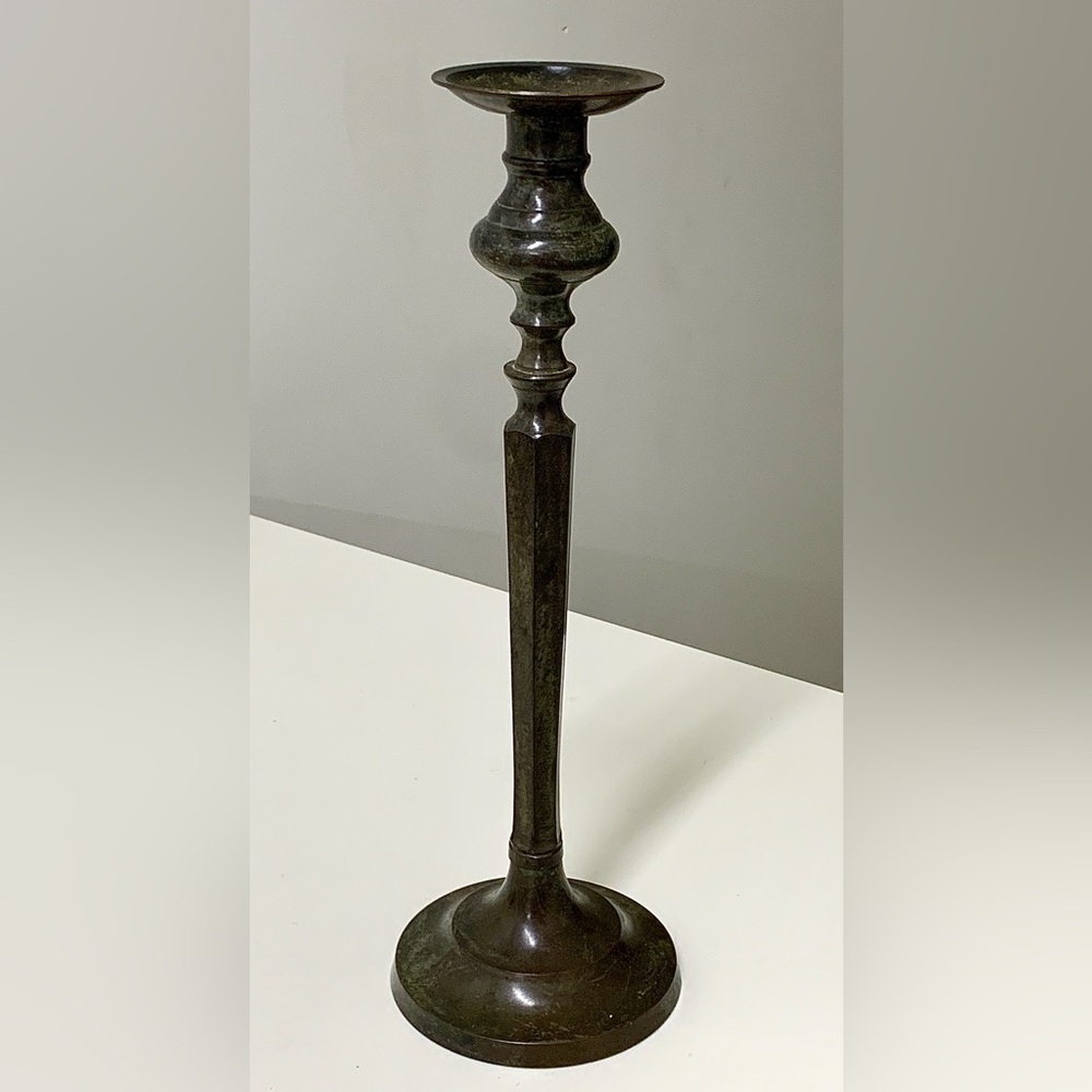 Antique Solid Patinated Bronze 3 Piece Dissassembling Candlestick Holder